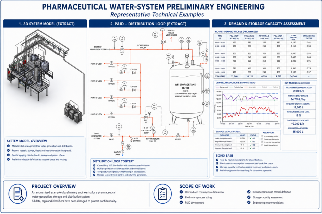 Preliminary engineering of a pharmaceutical water generation, storage and distribution system