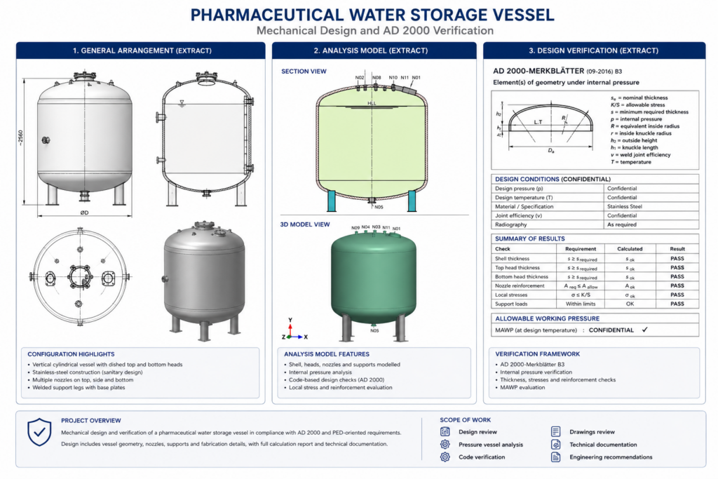 Mechanical design and AD 2000 verification of a pharmaceutical water storage vessel